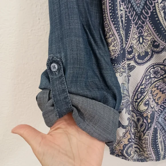 Chico's Indigo Paisley Chambray Shirt - Picture 3 of 8
